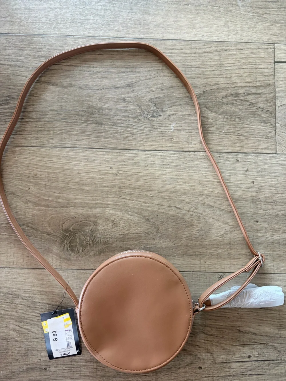 NWT: art class Round Crossbody Bag in Light Tan with boho detail & fringe